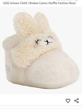 UGG Bixbee Llama Stuffie Unisex Plush Soft Slippers Booties Baby Sz 4/5 Natural